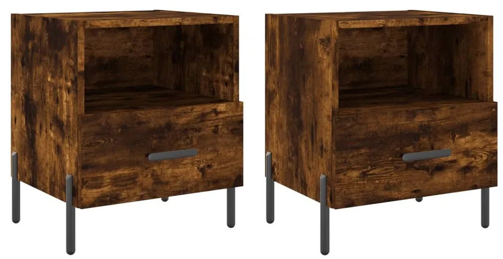 vidaXL Κομοδίνα 2 τεμ. Καπνιστή Δρυς 40 x 35 x 47,5 εκ. Επεξεργ. Ξύλο