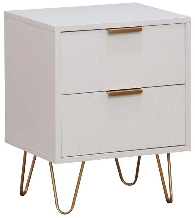 Κομοδίνο Culture με 2 συρτάρια λευκό-χρυσό 40x35x52εκ 40x35x52 εκ.