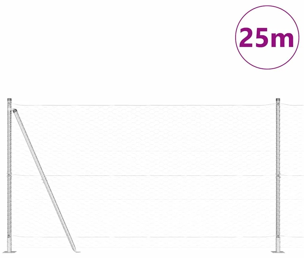 vidaXL Φράχτης με Στήλες. Ασημί 1.2 x 25 m Ατσάλι με επικάλυψη PVC