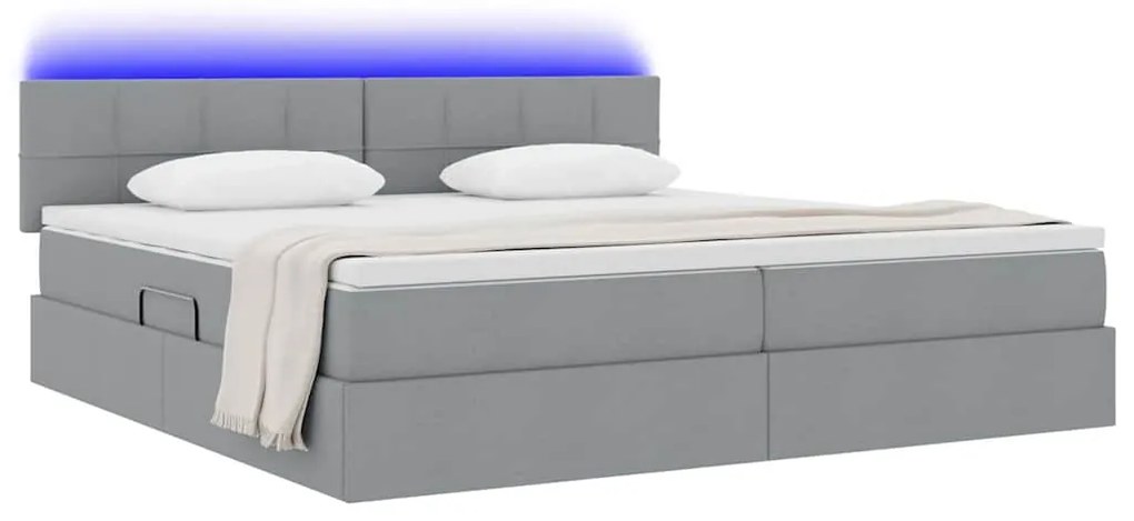 vidaXL Κρεβάτι με αποθηκευτικό χώρο και LED Ανοιχτό γκρι 200 x 200 cm