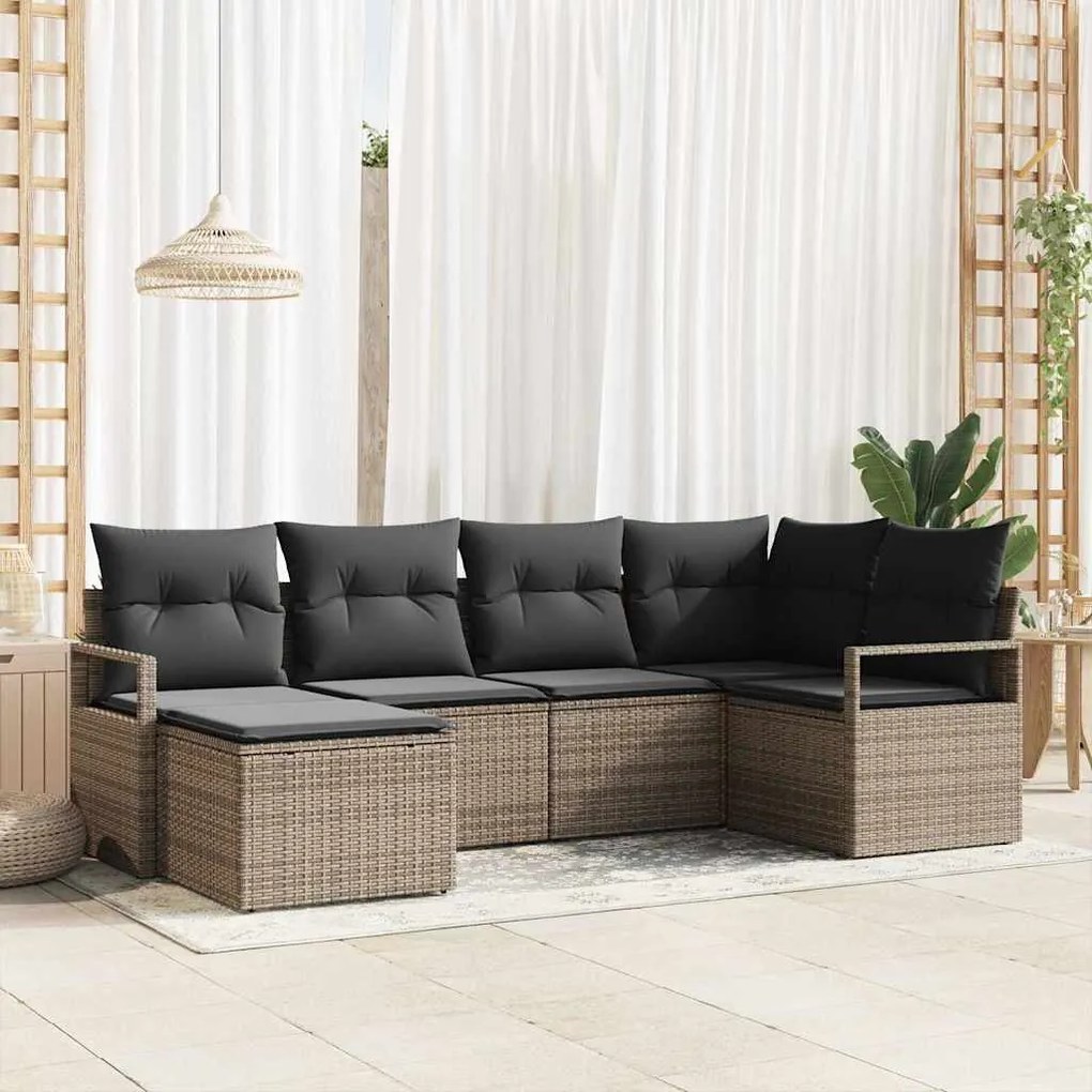 vidaXL Σετ Καναπέ Κήπου 6 pcs Γκρι Πολυ ράταν