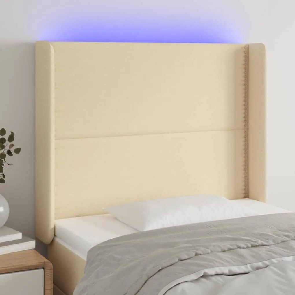 Κεφαλάρι Κρεβατιού LED Κρεμ 93x16x118/128εκ. Υφασμάτινο - Κρεμ