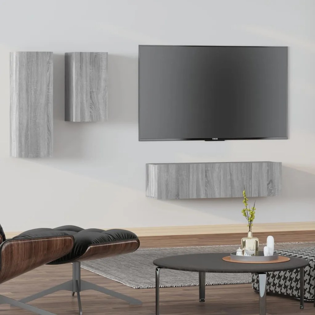 vidaXL Σετ Επίπλων Τηλεόρασης 4 Τεμ. Γκρι Sonoma Επεξεργασμένο Ξύλο