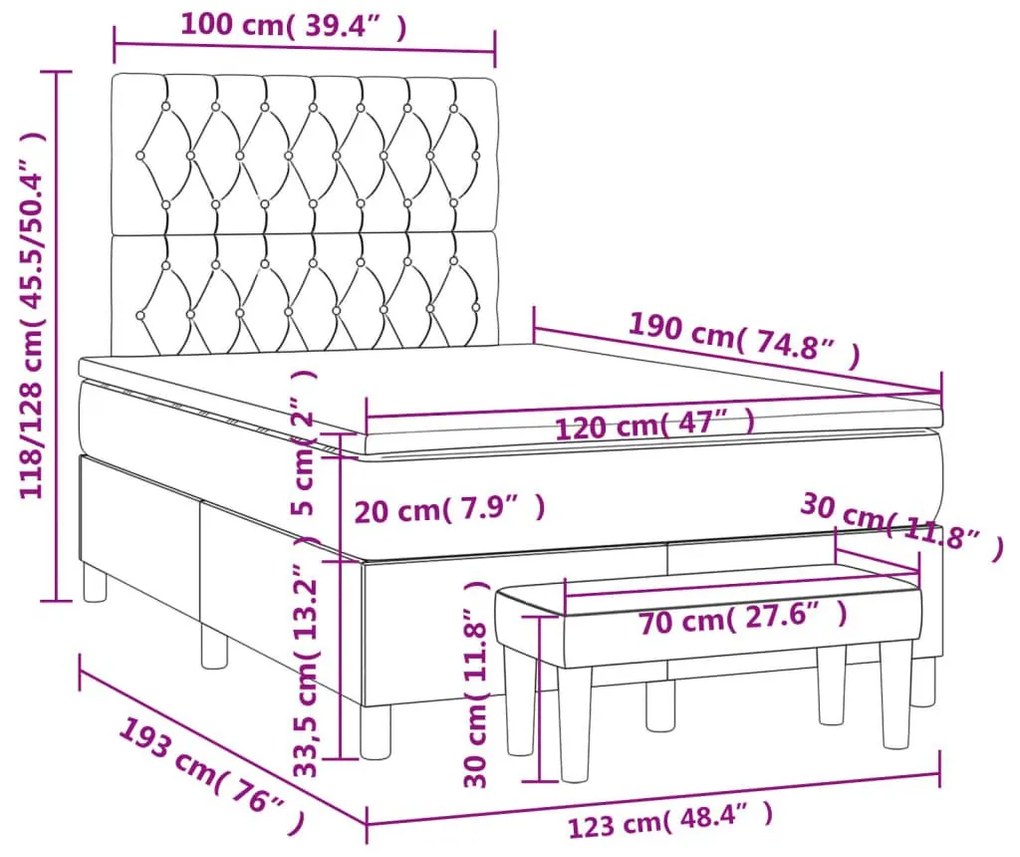 Κρεβάτι Boxspring με Στρώμα Ροζ 120x190 εκ. Βελούδινο - Ροζ