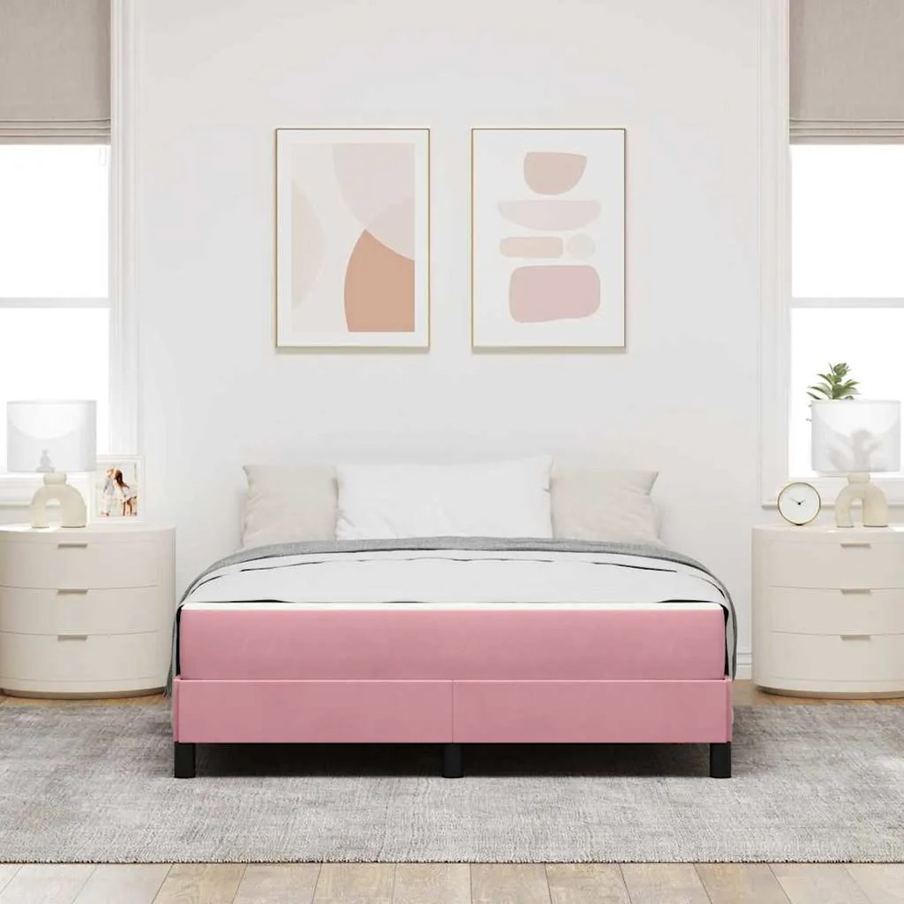 vidaXL Κρεβάτι box spring με στρώμα Ροζ 140 x 210 cm Βελούδο