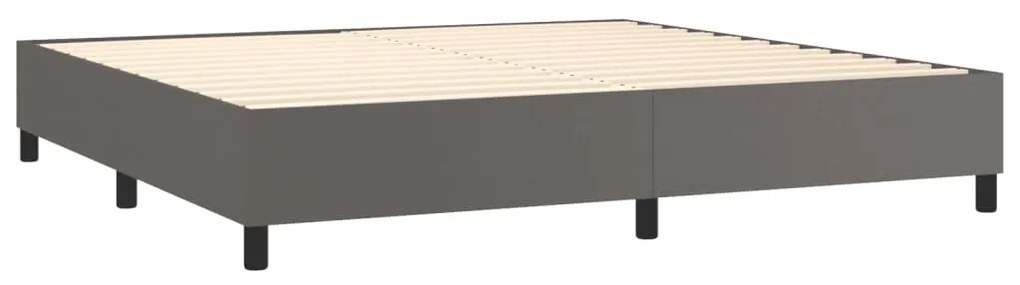 vidaXL Κρεβάτι Boxspring με Στρώμα & LED Γκρι 200x200 εκ. Συνθ. Δέρμα