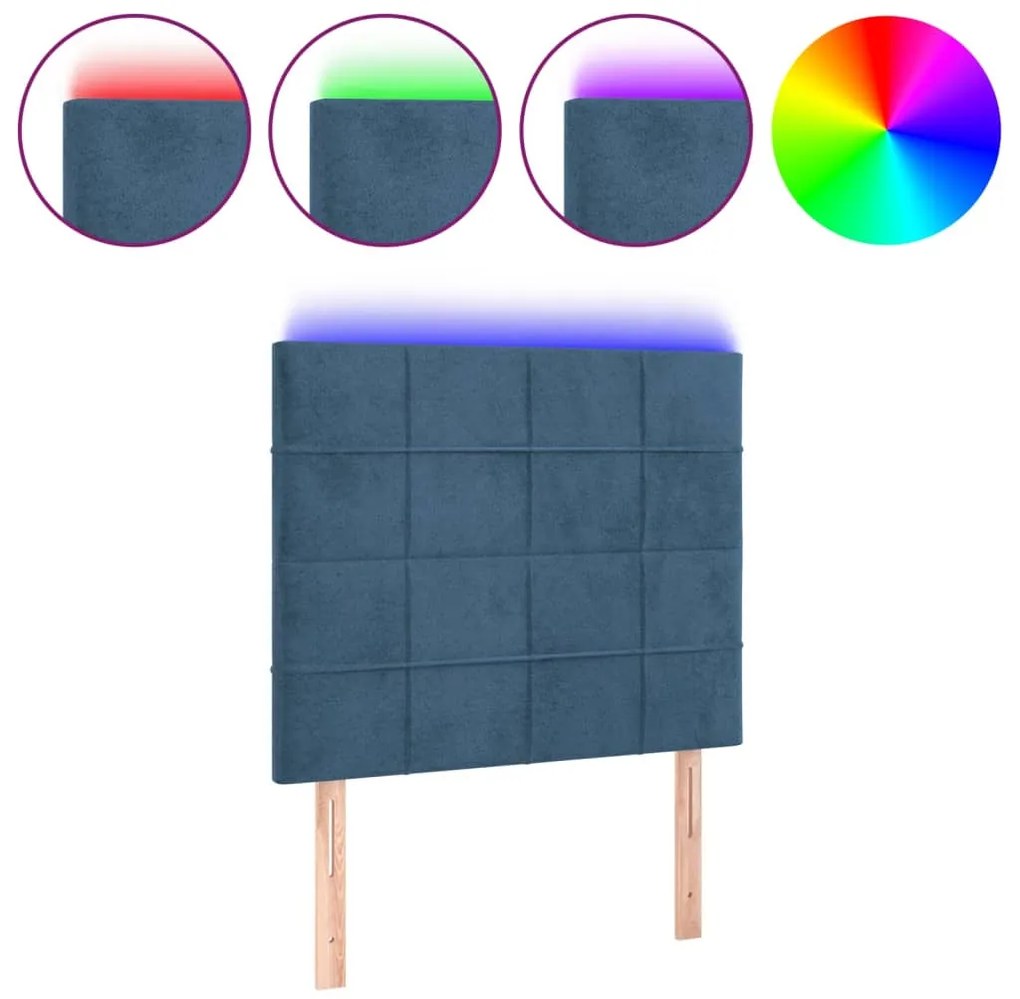 vidaXL Κεφαλάρι Κρεβατιού LED Σκούρο Μπλε 100x5x118/128 εκ. Βελούδινο