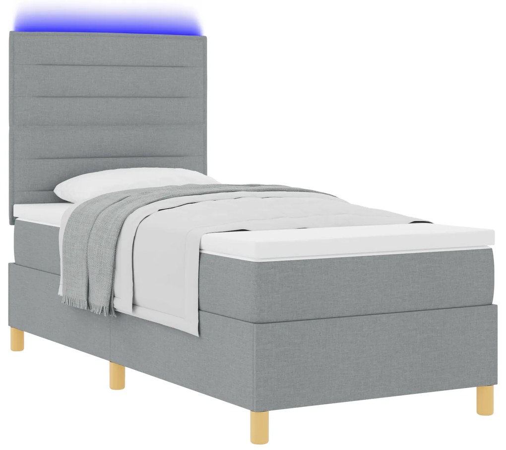 vidaXL Κρεβάτι Με Στρώμα & LED Φως Ανοιχτό Γκρι 90x200 εκ. Ύφασμα