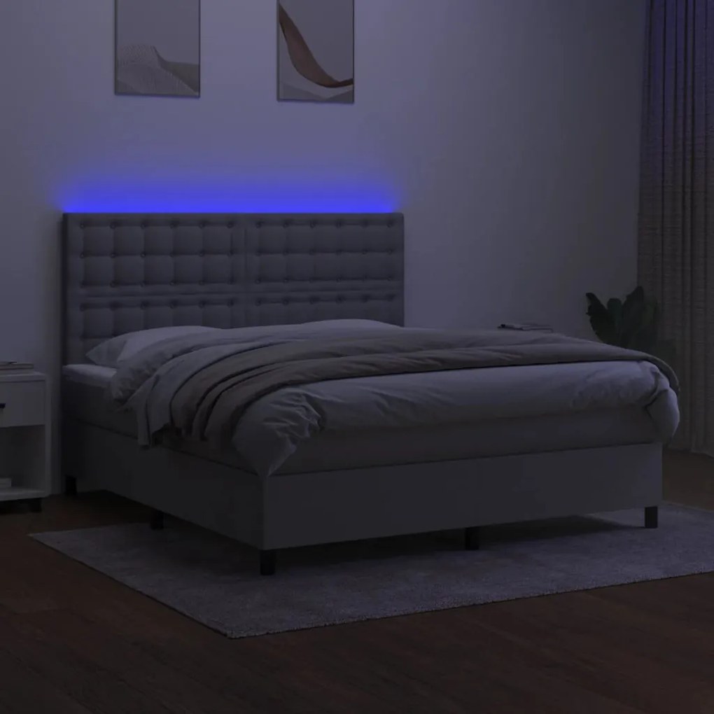 vidaXL Κρεβάτι Boxspring με Στρώμα &amp; LED Αν.Γκρι 160x200εκ. Υφασμάτινο
