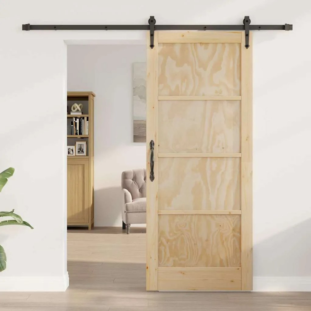 vidaXL Συρόμενη Πόρτα Χειροκίνητος Καφέ 83 x 202 εκ. Μασίφ ξύλο πεύκου