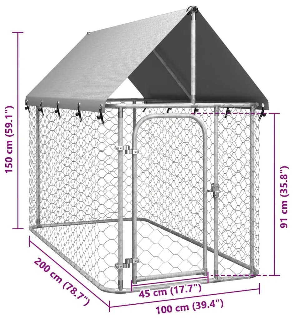 vidaXL Κλουβί Σκύλου Εξωτερικού Χώρου 200 x 100 x 150 εκ. με Στέγαστρο