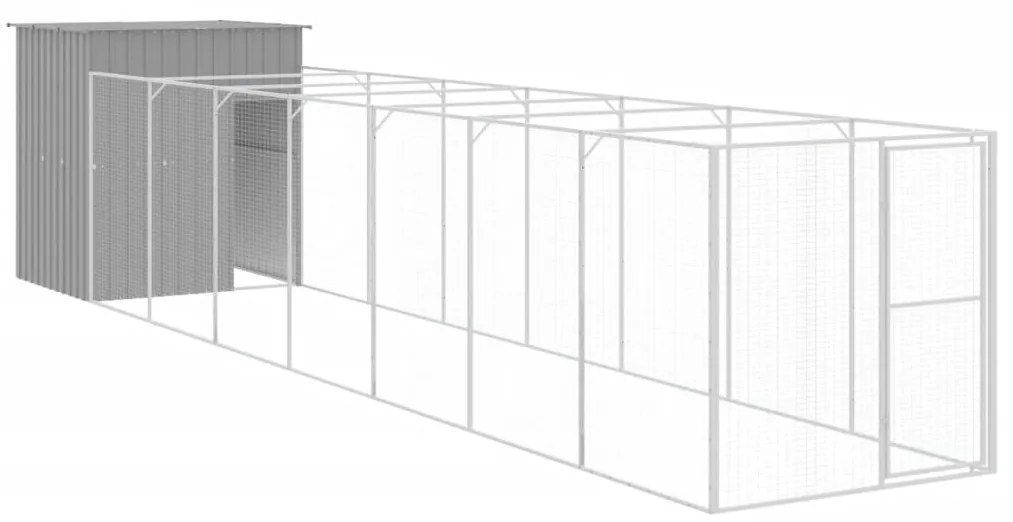 vidaXL Σπιτάκι Σκύλου με Αυλή Αν. Γκρι 165x863x181 εκ. Γαλβαν. Χάλυβας