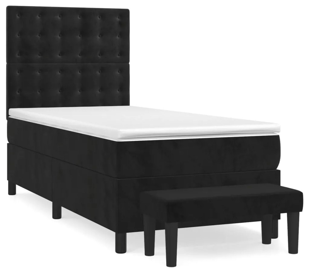 vidaXL Κρεβάτι Boxspring με Στρώμα Μαύρο 100x200 εκ. Βελούδινο