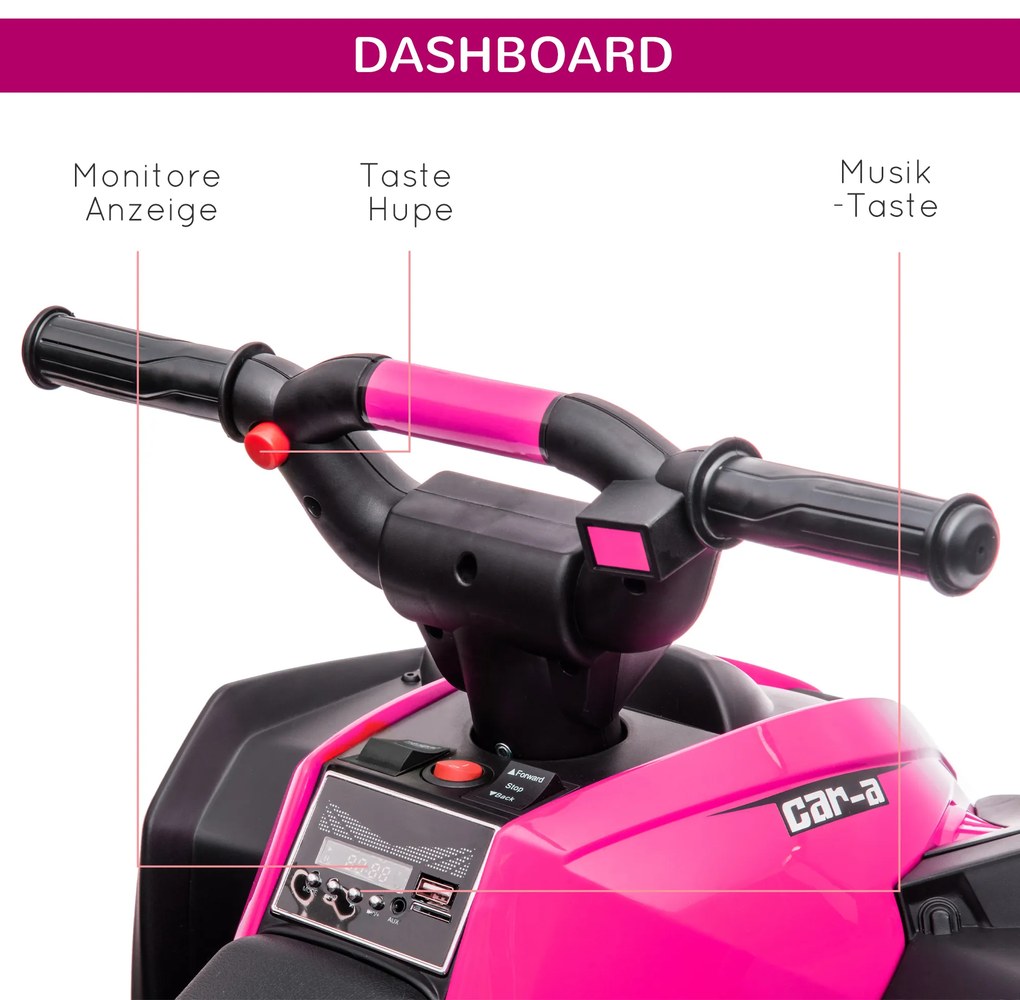 HOMCOM Ηλεκτρικό Παιδικό Τετράτροχο, 3-6 χλμ/ώρα, Φώτα/Μουσική, για 3-5 ετών, έως 25 κιλά, Ροζ/Μαύρο