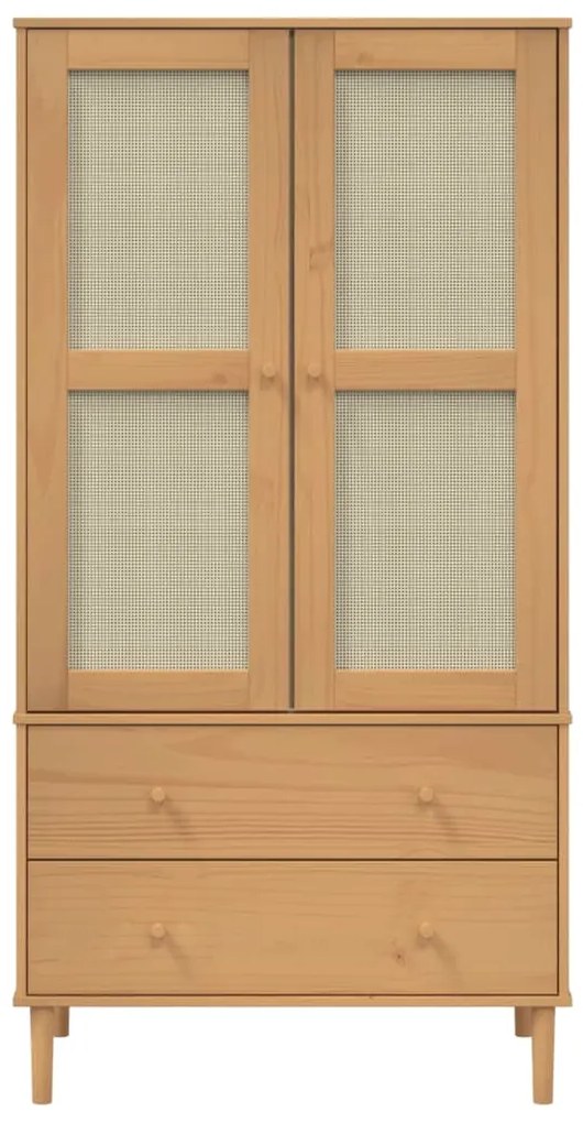 vidaXL Ντουλάπα SENJA Καφέ / Ρατάν 90 x 55 x 175 εκ. Μασίφ Ξύλο Πεύκου
