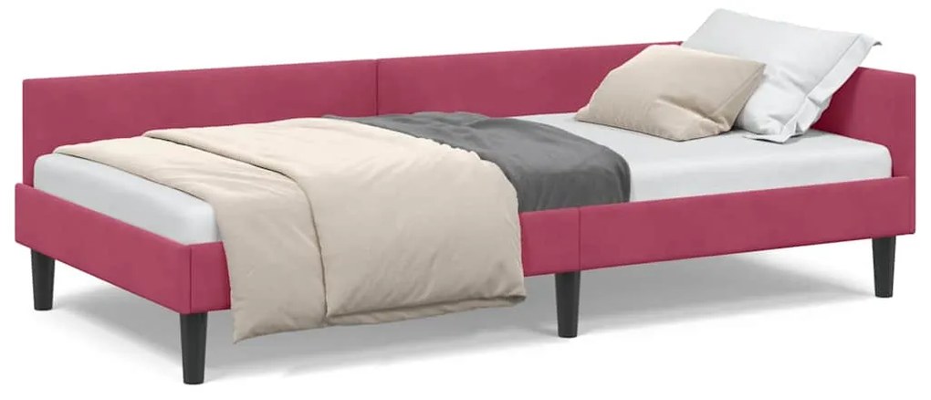 vidaXL Πλαϊνό Κρεβάτι Μπορντό 100 x 200 cm Βελούδο και Στιβαρή ξυλεία