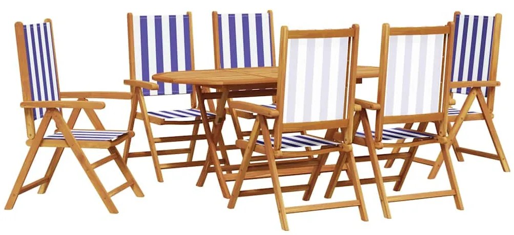 vidaXL Σέτ φαγητού για κήπο 7 pcs Μπλε και λευκό Μασίφ ξύλο ακακίας
