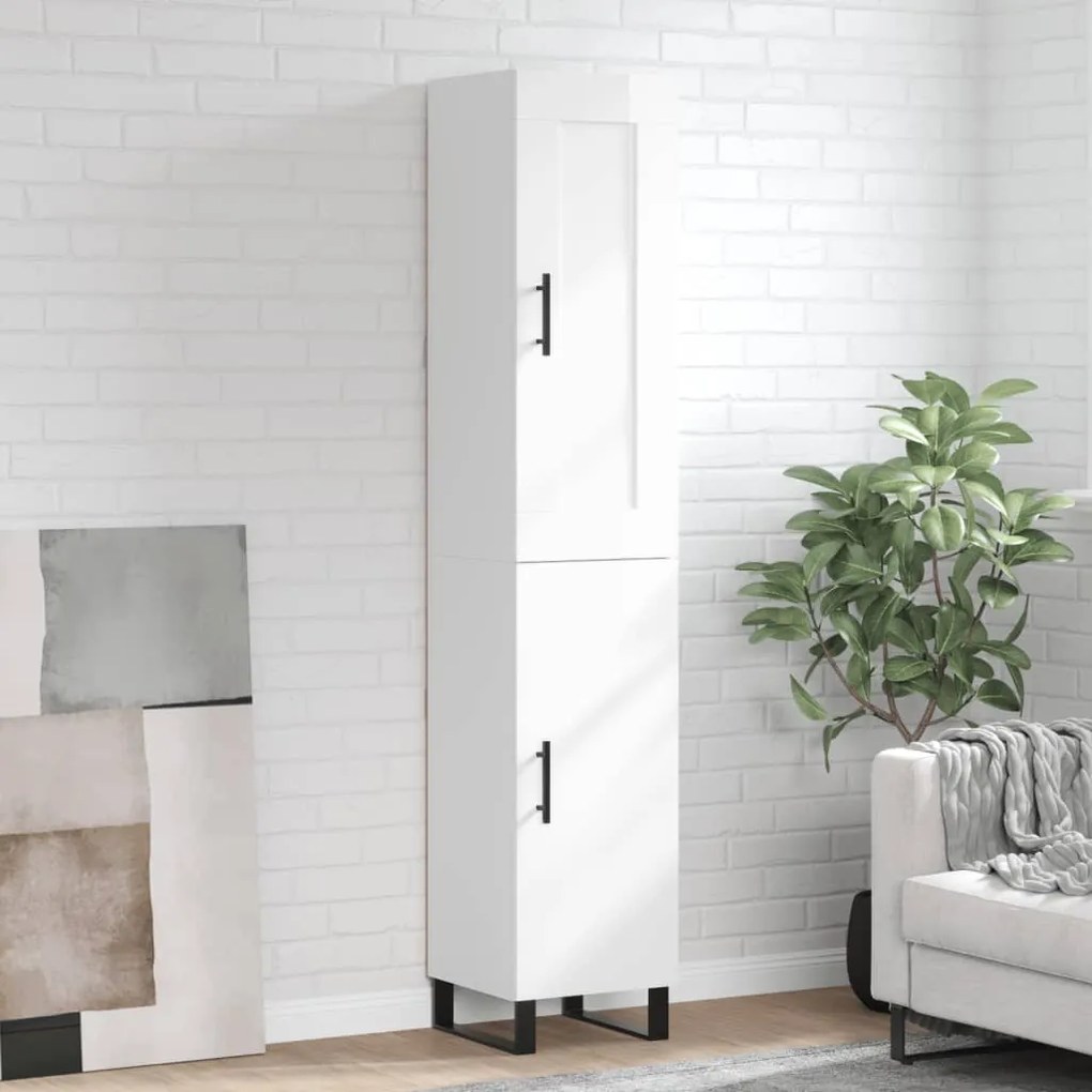 vidaXL Ντουλάπι Γυαλ. Λευκό 34,5 x 34 x 180 εκ. από Επεξεργασμένο Ξύλο