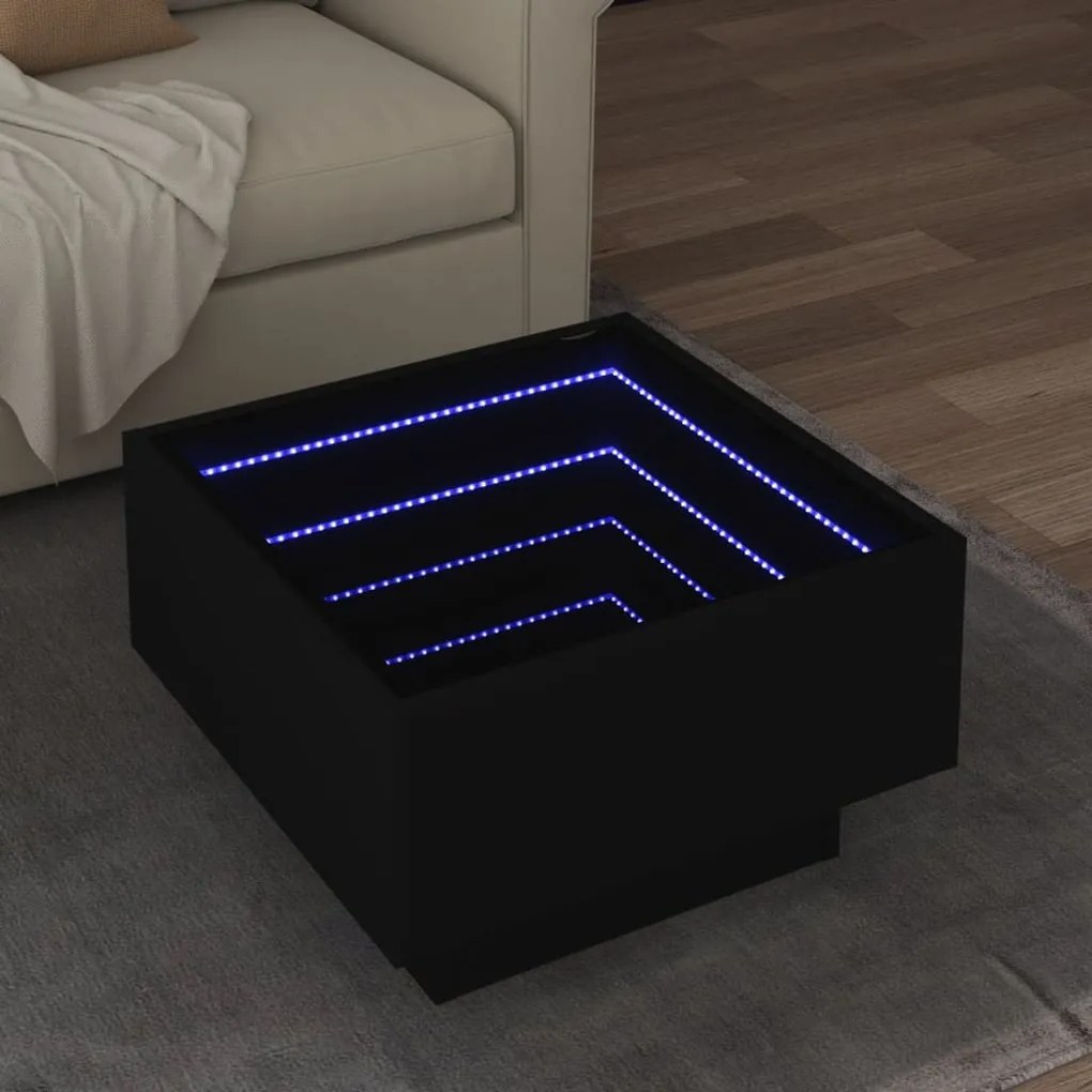vidaXL Τραπεζάκι Σαλονιού με LED Μαύρο 50x50x30 εκ. Επεξεργασμένο Ξύλο
