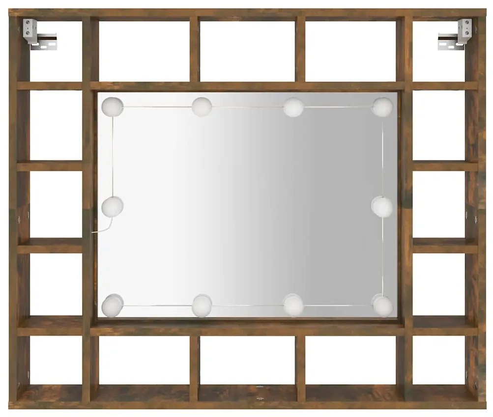 vidaXL Έπιπλο Καθρέπτη με LED Καπνιστή Δρυς 91x15x76,5 εκ.