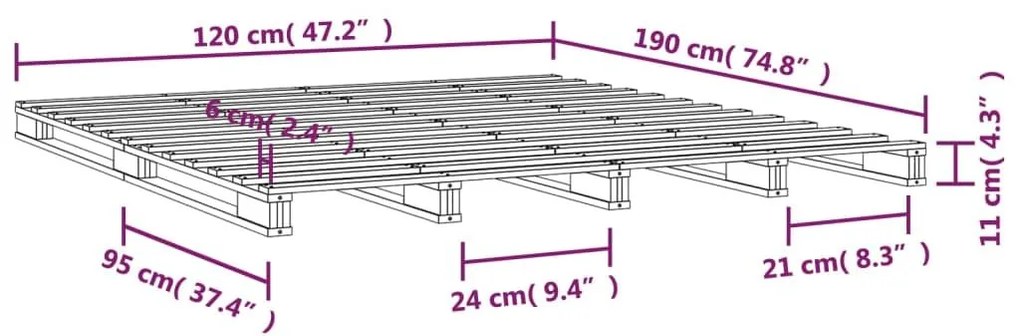 Κρεβάτι από Παλέτες 120x190 εκ. Μασίφ Ξύλο Πεύκου Small Double - Καφέ