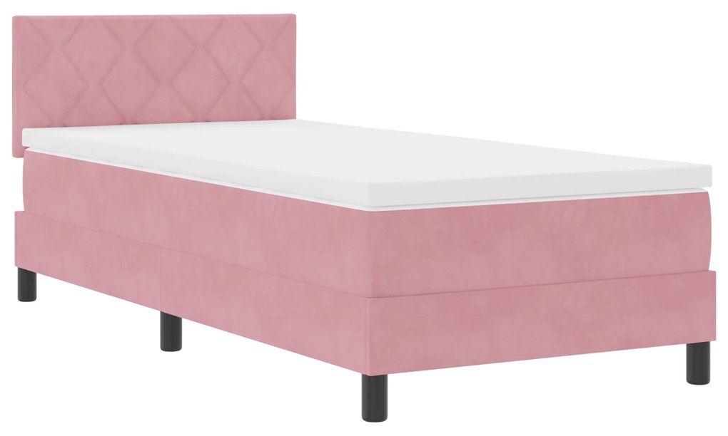 vidaXL κρεβάτι Box Spring με στρώμα  Ροζ Μονό Βελούδινο