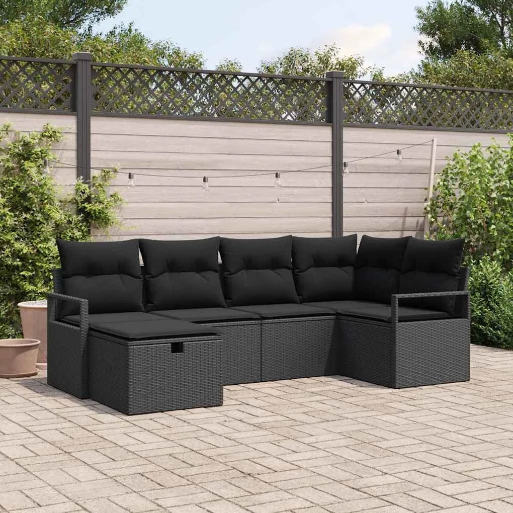 vidaXL Σετ Καναπέ Κήπου με μαξιλάρι 6 pcs Μαύρο Πολυ ράταν