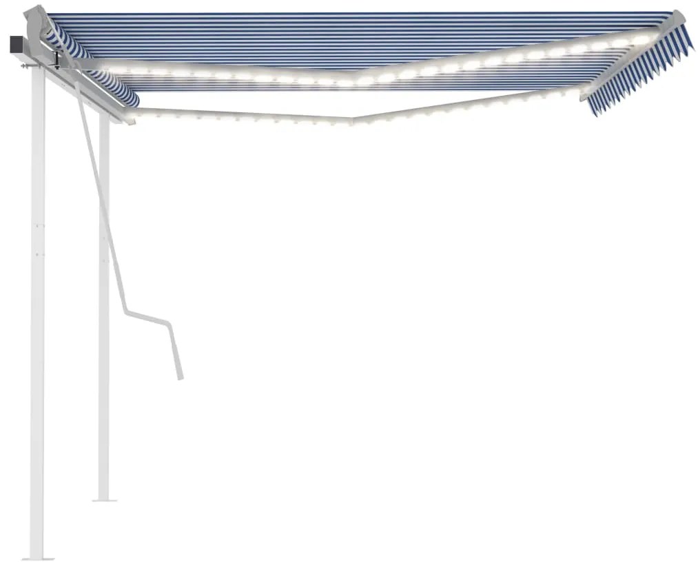 vidaXL Τέντα Συρόμενη Χειροκίνητη με LED Μπλε / Λευκό 4 x 3,5 μ.