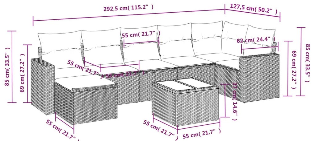 vidaXL Σαλόνι Κήπου 8 Τεμαχίων Μαύρο από Συνθετικό Ρατάν με Μαξιλάρια