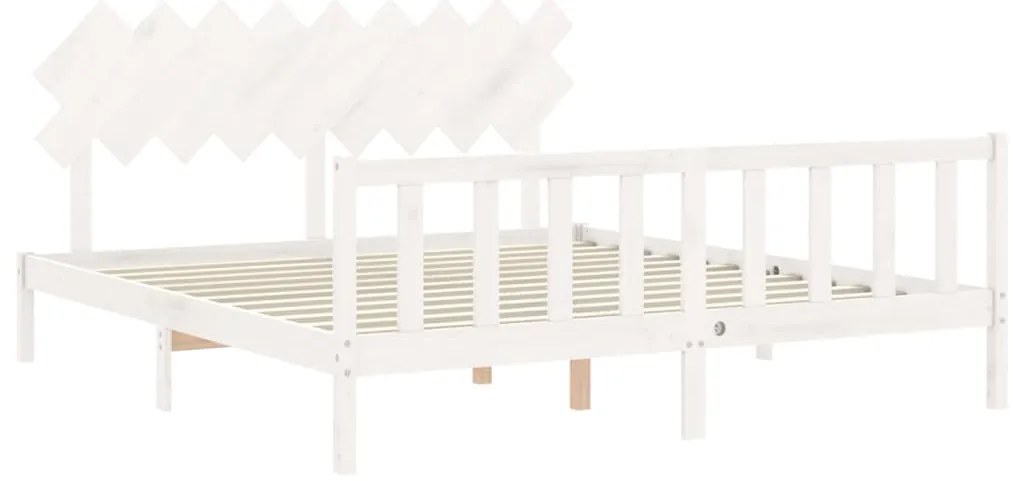 vidaXL Πλαίσιο Κρεβατιού με Κεφαλάρι Λευκό Μασίφ Ξύλο Super King