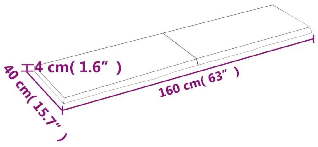 Ράφι Τοίχου 160x40x(2-4) εκ. από Ακατέργαστο Μασίφ Ξύλο Δρυός - Καφέ