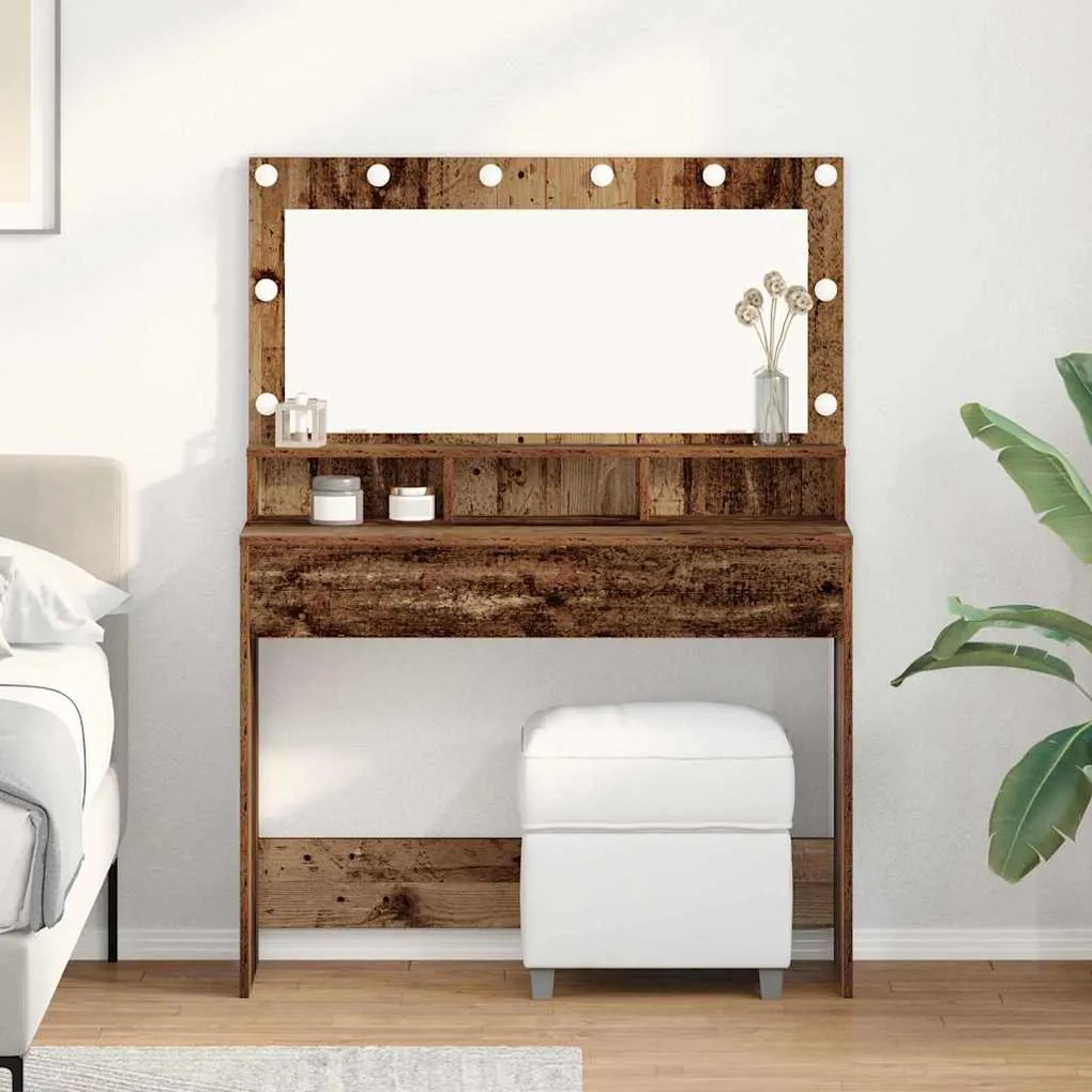 vidaXL Τραπέζι Μακιγιάζ με ράφι Παλαιό ξύλο 100 x 41 x 135 εκ.