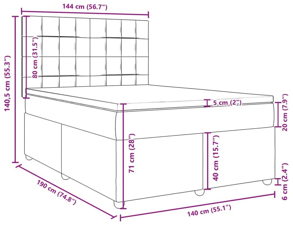 Κρεβάτι Boxspring με Στρώμα Ανοιχτό Γκρι 140x190 εκ. Υφασμάτινο - Γκρι