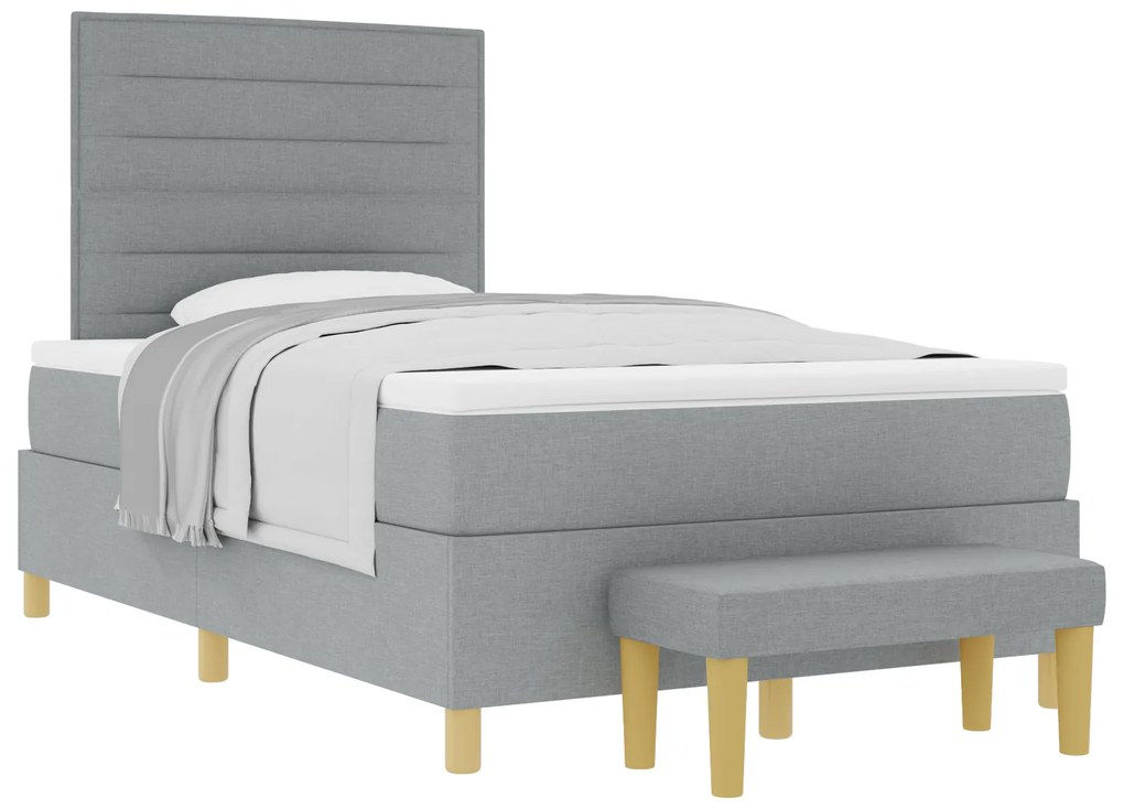 vidaXL Κρεβάτι Box Spring με Στρώμα & Παγκάκι Ανοιχτό Γκρι 120x190 εκ. Υφασμάτινο