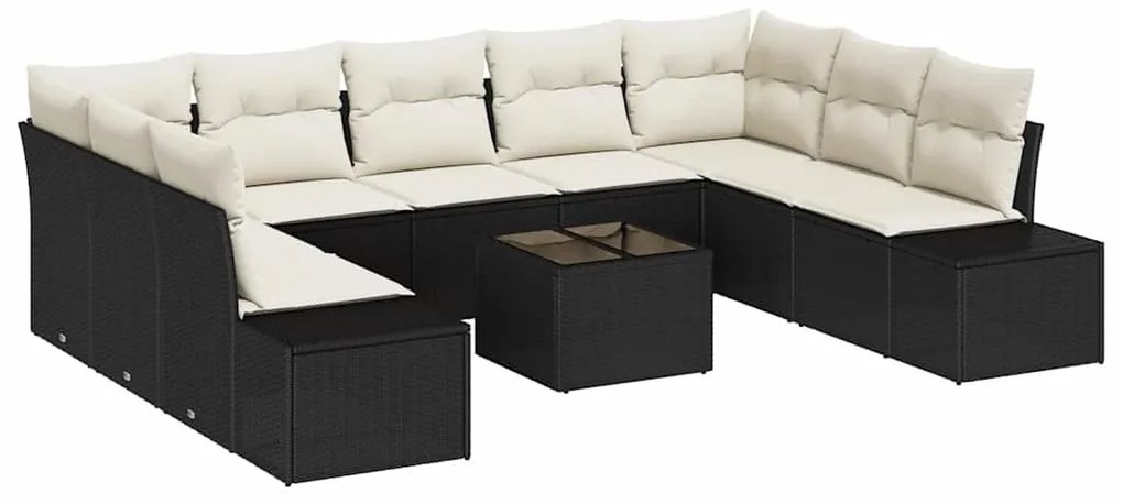 vidaXL Σετ Καναπέ Κήπου με μαξιλάρι 10 pcs Μαύρο Πολυ ράταν