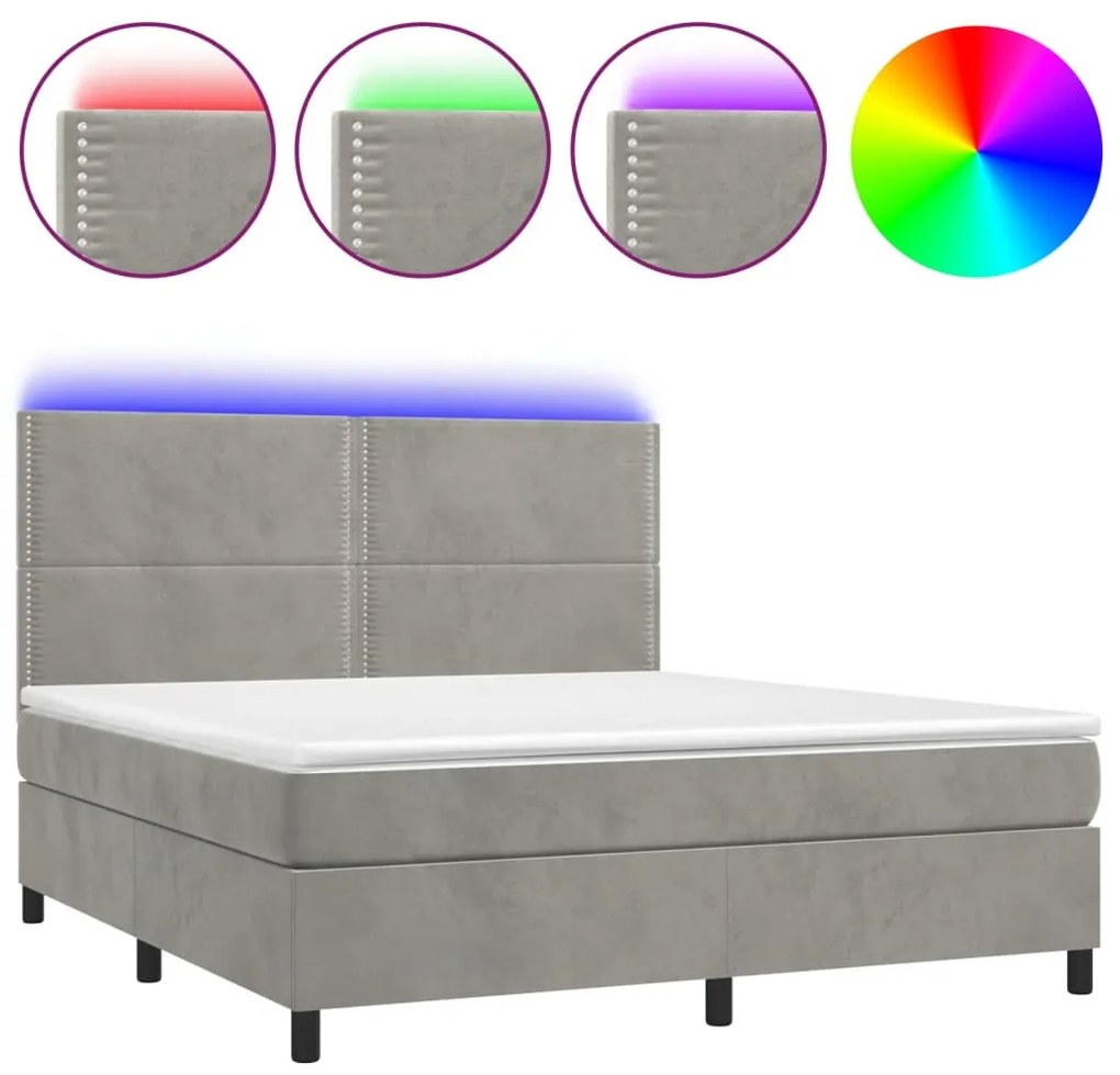 Κρεβάτι Boxspring με Στρώμα &amp; LED Αν.Γκρι 160x200 εκ. Βελούδινο - Γκρι