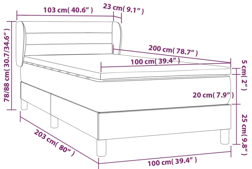 vidaXL Κρεβάτι Boxspring με Στρώμα Taupe 100 x 200 εκ. Υφασμάτινο