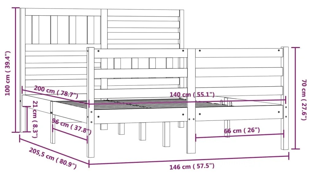 ΠΛΑΙΣΙΟ ΚΡΕΒΑΤΙΟΥ ΜΑΥΡΟ 140X200 ΕΚ. ΑΠΟ ΜΑΣΙΦ ΞΥΛΟ ΠΕΥΚΟΥ 3101088