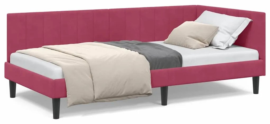 vidaXL Κρεβάτι Γωνίας με κεφαλάρι Μπορντό 90 x 200 cm Βελούδο
