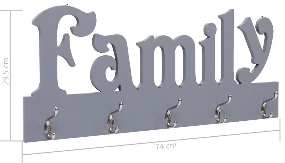 vidaXL Κρεμάστρα Τοίχου «FAMILY» Γκρι 74 x 29,5  εκ.