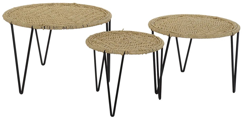 Σετ με 3 τραπέζια DKD Home Decor Καφέ Μαύρο Φυσικό 62 x 62 x 40 cm 62 x 62 x 40,5 cm