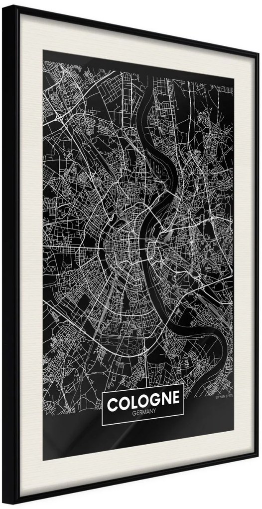 Αφίσα - City Map: Cologne (Dark) - 20x30 - Μαύρο - Με πασπαρτού