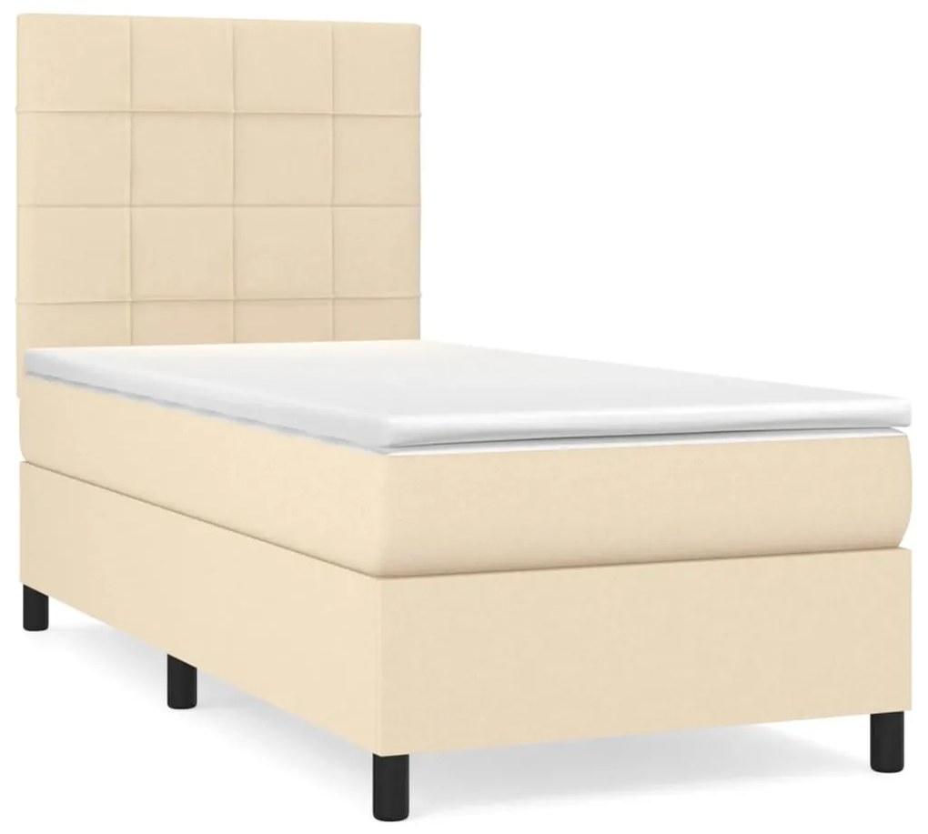 Κρεβάτι Boxspring με Στρώμα Κρεμ 100 x 200 εκ. Υφασμάτινο - Κρεμ