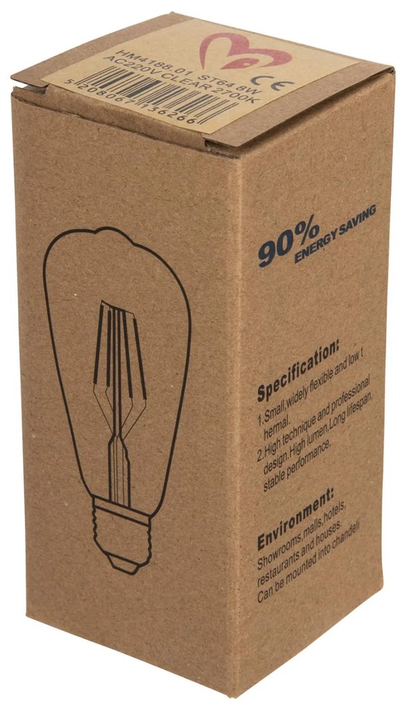 ΛΑΜΠΤΗΡΑΣ  LED FILAMENT 8W E27 DIMMABLE 3000K ΔΙΑΦΑΝΟΣ 6x6x14 εκ.