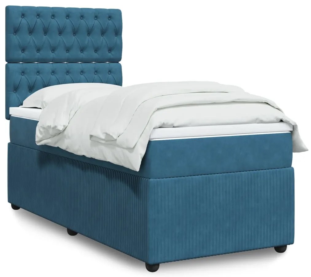 vidaXL Κρεβάτι Boxspring με Στρώμα Σκούρο Μπλε 80 x 200 εκ. Βελούδινο