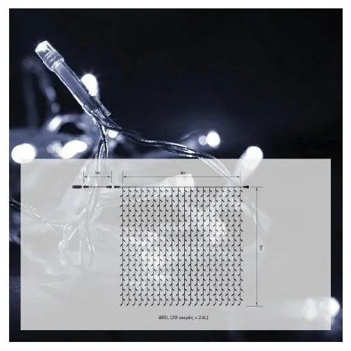 Λαμπάκια Κουρτίνα 480 LED Διάφανο ΙΡ44 3x3m All Flash Ψυχρό Φως 27-00296 Panagoulas-27-00296-Διάφανο 27-00296