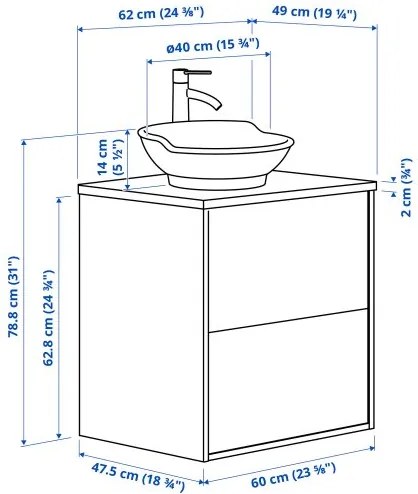 TÄNNFORSEN/VÄSTER βάση νιπτήρα με συρτάρι/νιπτήρα/μπαταρία, 62x49x79 cm 395.682.75