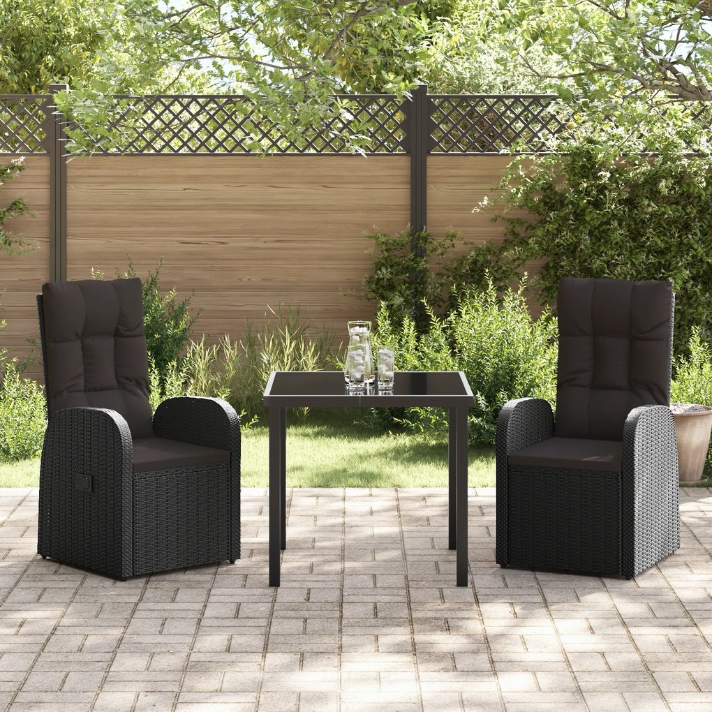 vidaXL Ανακλινόμενες καρέκλες κήπου 3 pcs Μαύρο 80 x 80 x 73 εκ