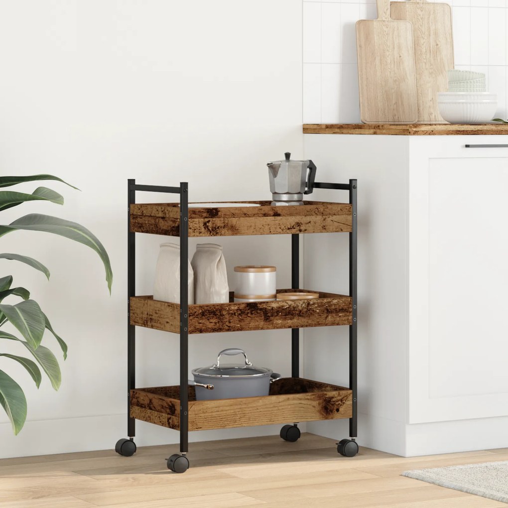 vidaXL Τρόλεϊ Κουζίνας Παλιού Ξύλου 50x30x70 εκ. Επεξεργασμένο Ξύλο