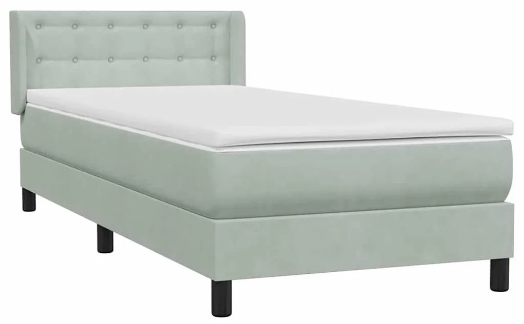 Box Spring κρεβάτι με στρώμα ανοιχτό γκρι 100x220 εκ. Βελούδινο - Γκρι